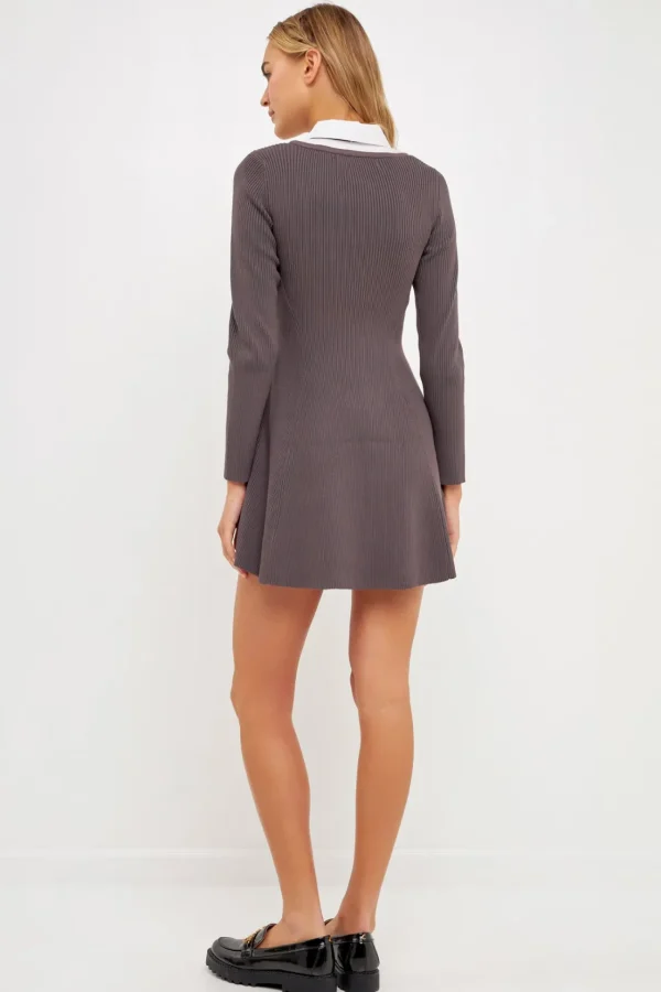 ENGLISH FACTORY Tops*- Mixed Media Fit and Flare Sweater Dress