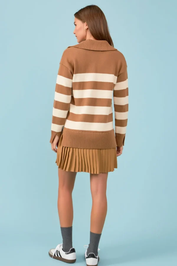 ENGLISH FACTORY Tops*- Mixed Media Stripe Pleated Mini Dress