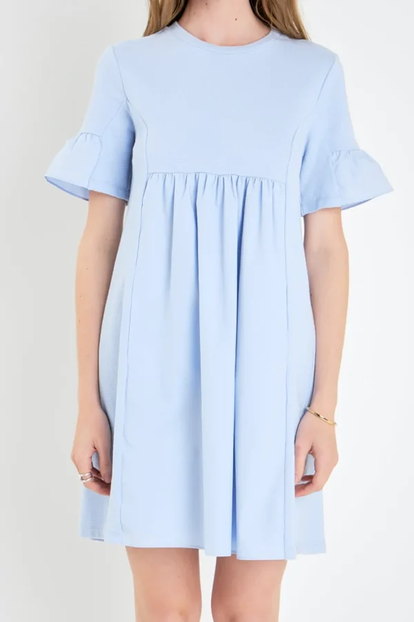 ENGLISH FACTORY Tops*- Mixed Media Ruffled Short-Sleeve Mini Dress