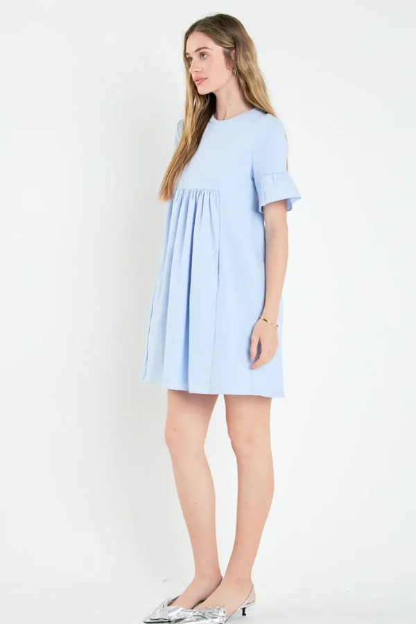 ENGLISH FACTORY Tops*- Mixed Media Ruffled Short-Sleeve Mini Dress