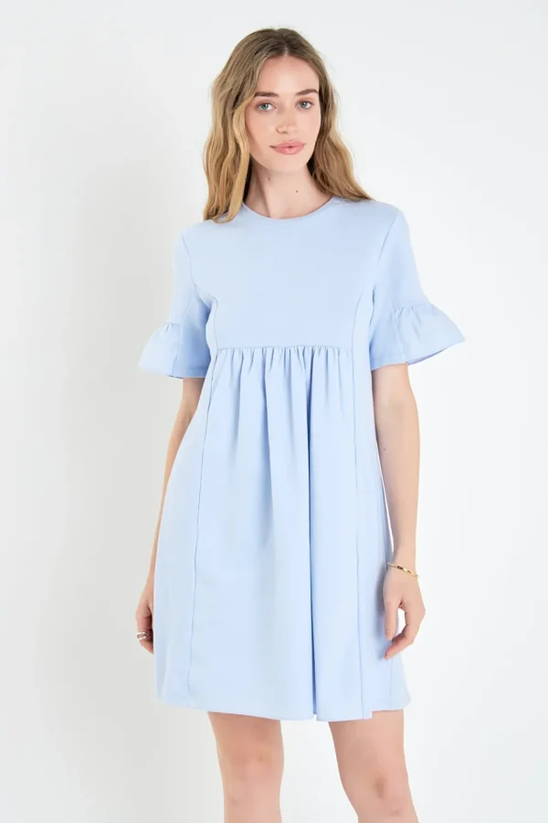 ENGLISH FACTORY Tops*- Mixed Media Ruffled Short-Sleeve Mini Dress