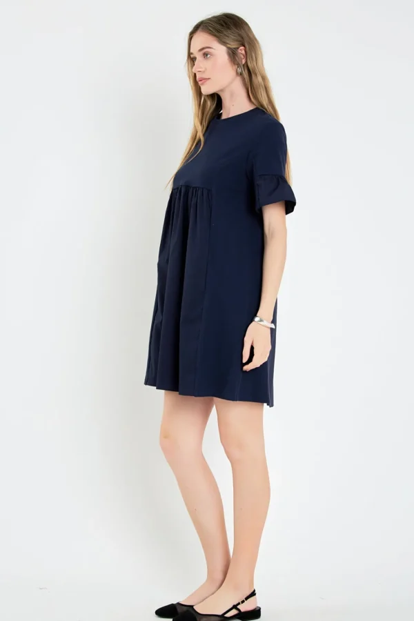 ENGLISH FACTORY Tops*- Mixed Media Ruffled Short-Sleeve Mini Dress