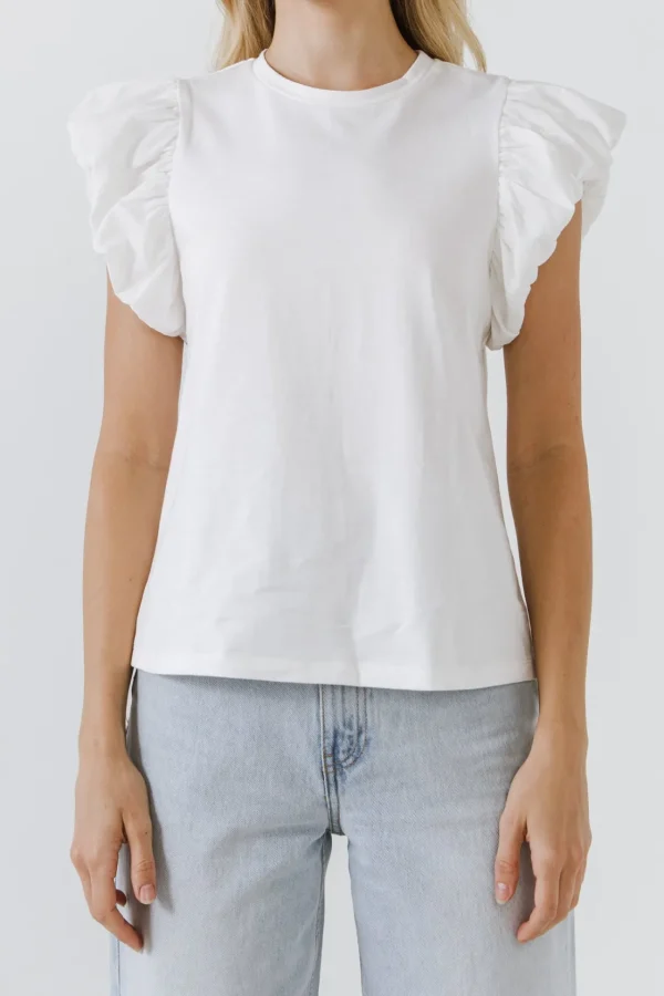 ENGLISH FACTORY Tops*- Mixed Media T-shirt