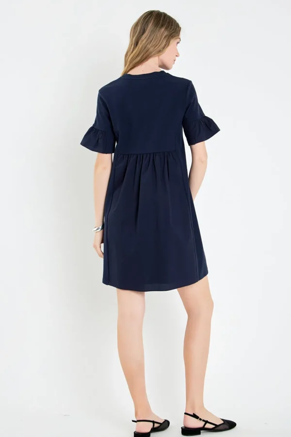ENGLISH FACTORY Tops*- Mixed Media Ruffled Short-Sleeve Mini Dress