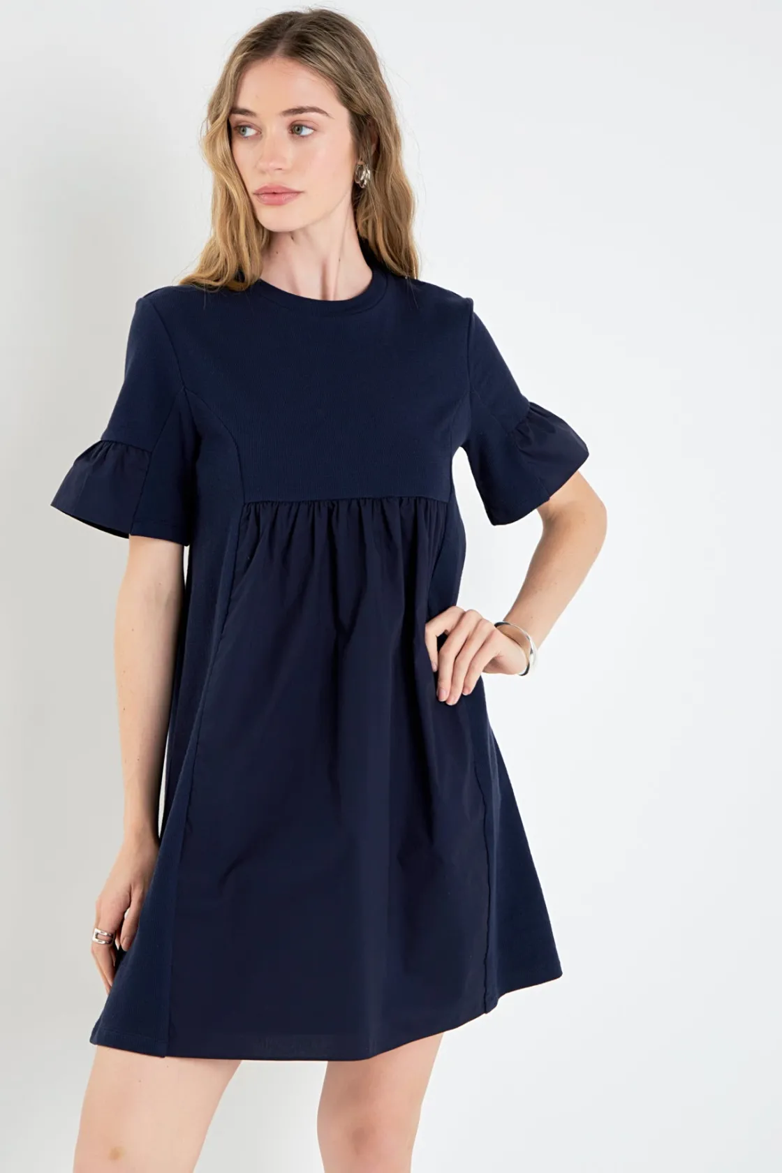 english_factory__mixed_me_28-1.webp ENGLISH FACTORY Tops*- Mixed Media Ruffled Short-Sleeve Mini Dress