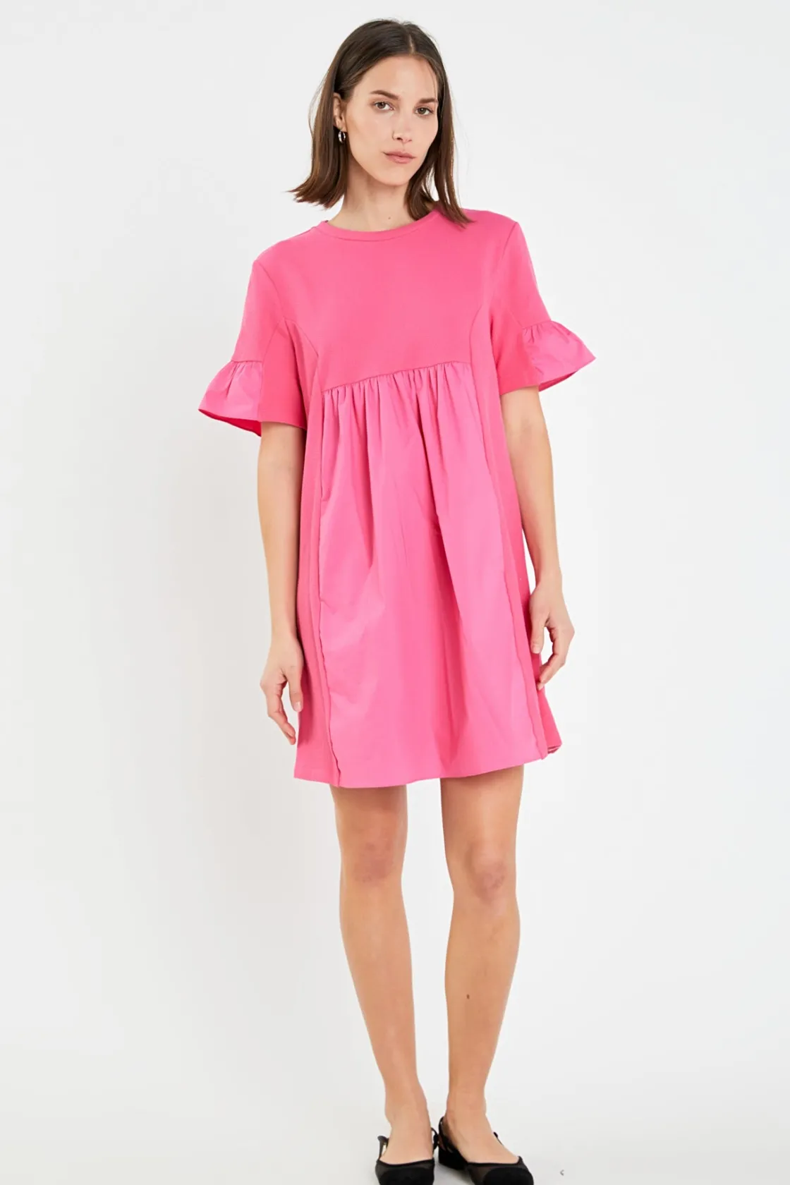 english_factory__mixed_me_29-1.webp ENGLISH FACTORY Tops*- Mixed Media Ruffled Short-Sleeve Mini Dress