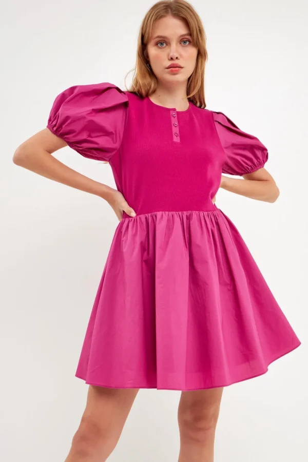 ENGLISH FACTORY Tops*- Mixed Media Henley Mini Dress