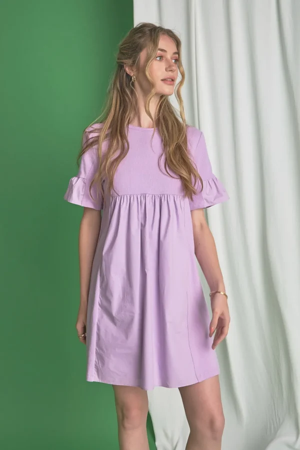 ENGLISH FACTORY Tops*- Mixed Media Ruffled Short-Sleeve Mini Dress