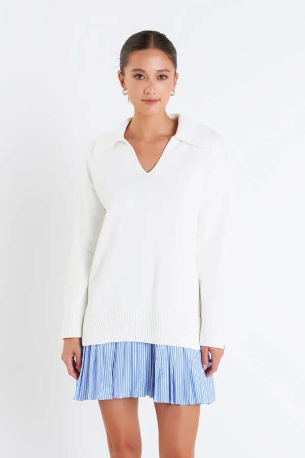ENGLISH FACTORY Tops*- Mixed Media Pleated Stripe Mini Dress
