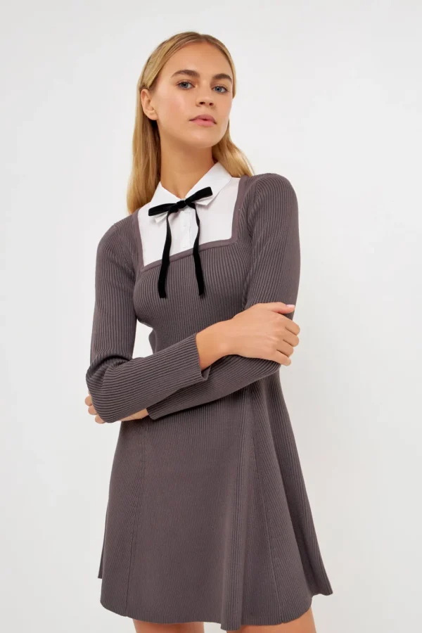 ENGLISH FACTORY Tops*- Mixed Media Fit and Flare Sweater Dress