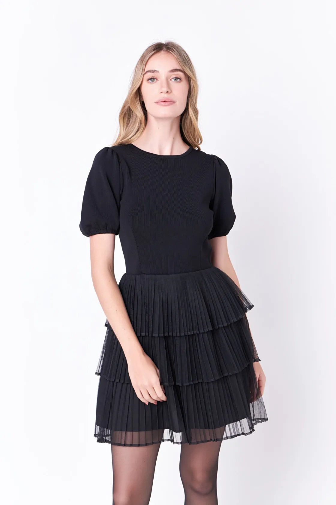 english_factory__mixed_me_3-8.webp ENGLISH FACTORY Tops*- Mixed Media Mini Dress BLACK