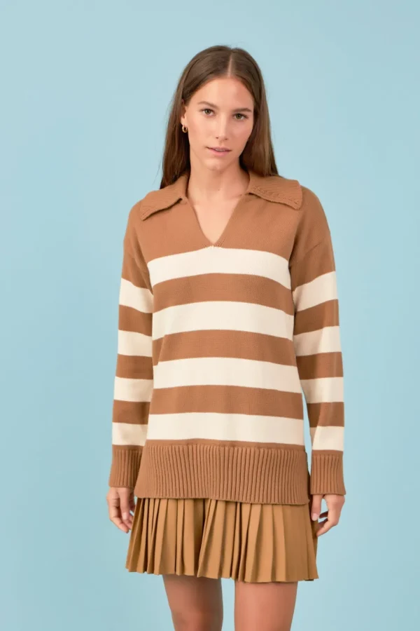 ENGLISH FACTORY Tops*- Mixed Media Stripe Pleated Mini Dress