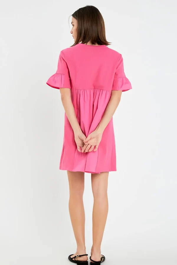 ENGLISH FACTORY Tops*- Mixed Media Ruffled Short-Sleeve Mini Dress