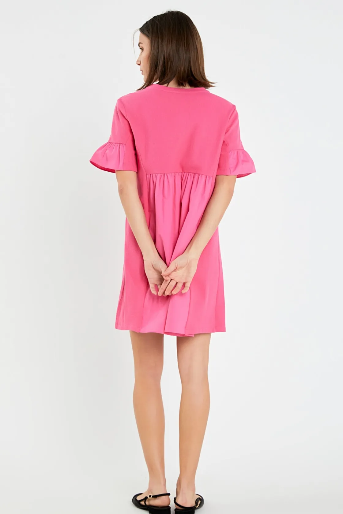 english_factory__mixed_me_32.webp ENGLISH FACTORY Tops*- Mixed Media Ruffled Short-Sleeve Mini Dress