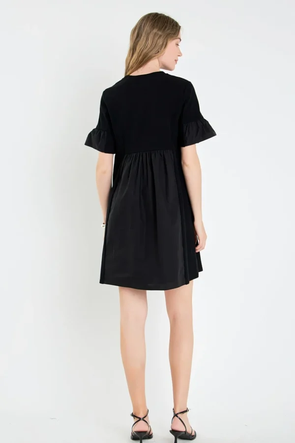ENGLISH FACTORY Tops*- Mixed Media Ruffled Short-Sleeve Mini Dress