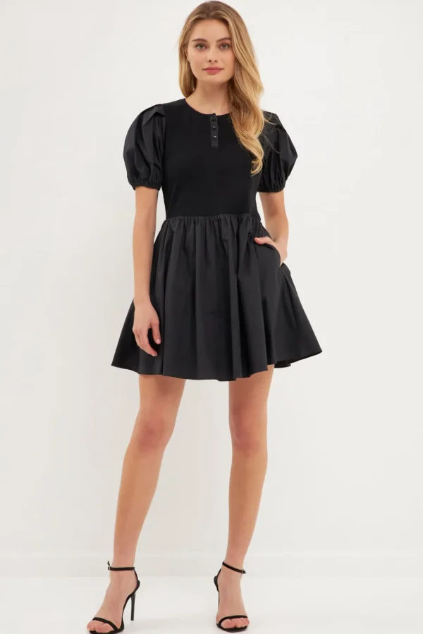 ENGLISH FACTORY Tops*- Mixed Media Henley Mini Dress