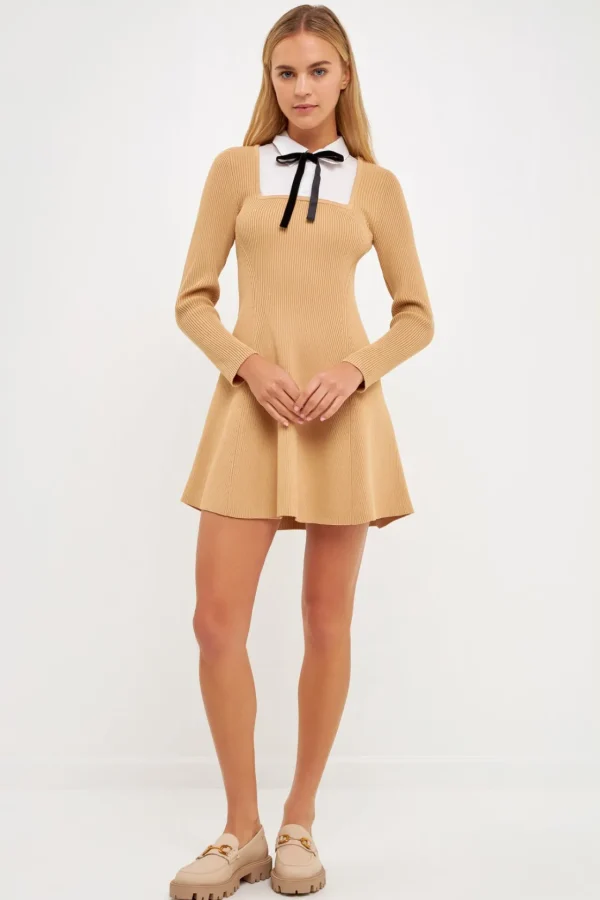 ENGLISH FACTORY Tops*- Mixed Media Fit and Flare Sweater Dress