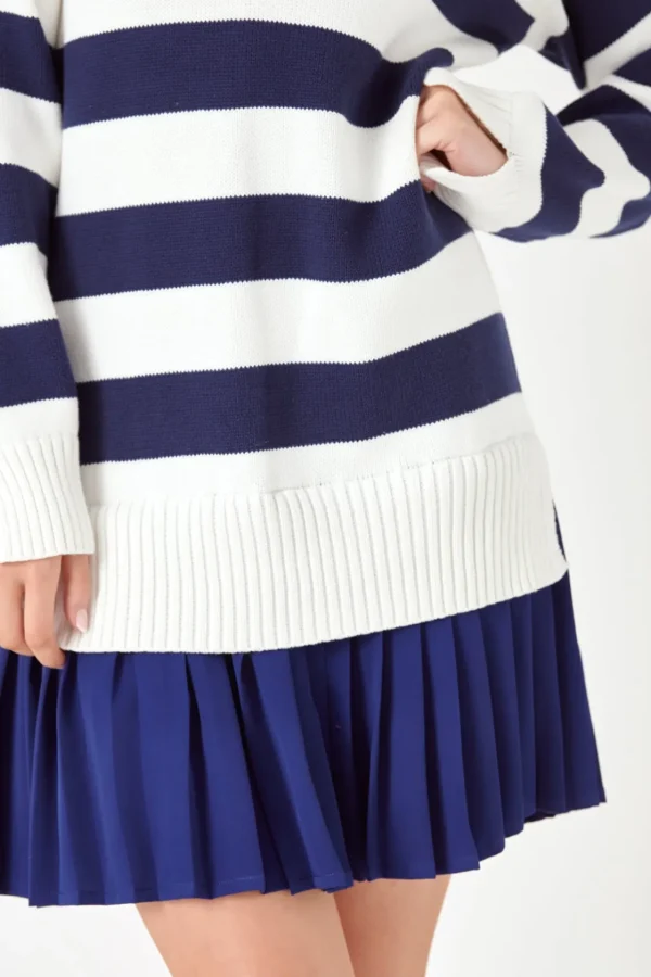 ENGLISH FACTORY Tops*- Mixed Media Stripe Pleated Mini Dress