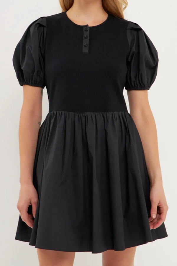 ENGLISH FACTORY Tops*- Mixed Media Henley Mini Dress