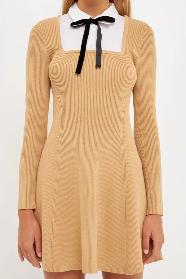 ENGLISH FACTORY Tops*- Mixed Media Fit and Flare Sweater Dress