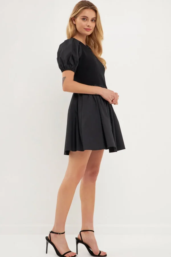 ENGLISH FACTORY Tops*- Mixed Media Henley Mini Dress