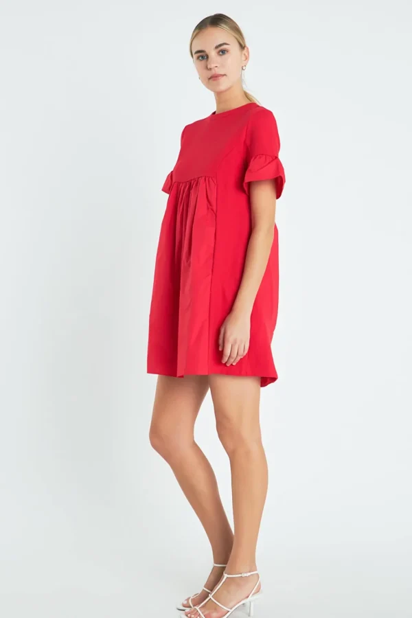 ENGLISH FACTORY Tops*- Mixed Media Ruffled Short-Sleeve Mini Dress