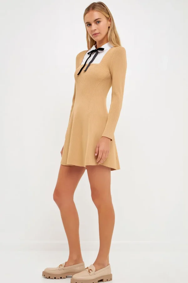 ENGLISH FACTORY Tops*- Mixed Media Fit and Flare Sweater Dress