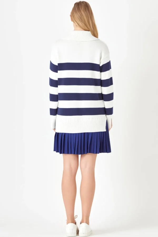 ENGLISH FACTORY Tops*- Mixed Media Stripe Pleated Mini Dress