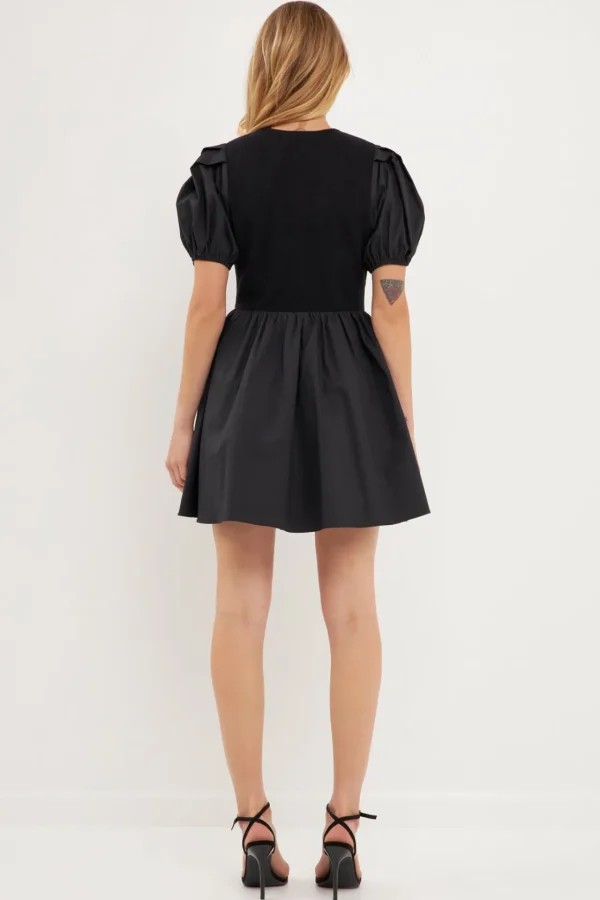 ENGLISH FACTORY Tops*- Mixed Media Henley Mini Dress