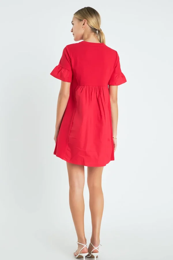 ENGLISH FACTORY Tops*- Mixed Media Ruffled Short-Sleeve Mini Dress