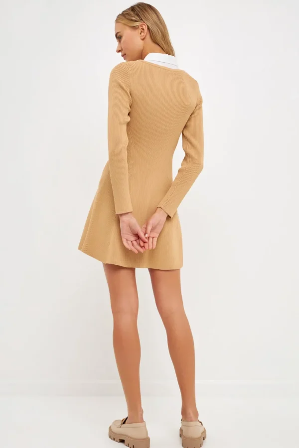ENGLISH FACTORY Tops*- Mixed Media Fit and Flare Sweater Dress