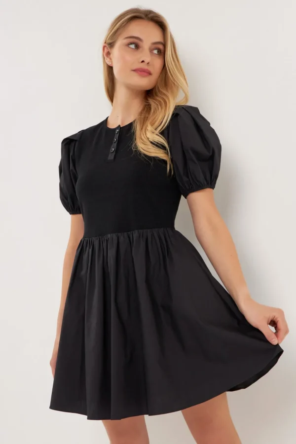ENGLISH FACTORY Tops*- Mixed Media Henley Mini Dress