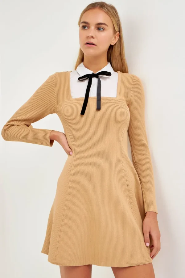 ENGLISH FACTORY Tops*- Mixed Media Fit and Flare Sweater Dress