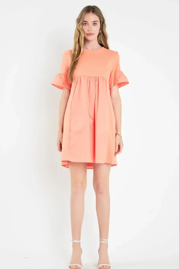 ENGLISH FACTORY Tops*- Mixed Media Ruffled Short-Sleeve Mini Dress