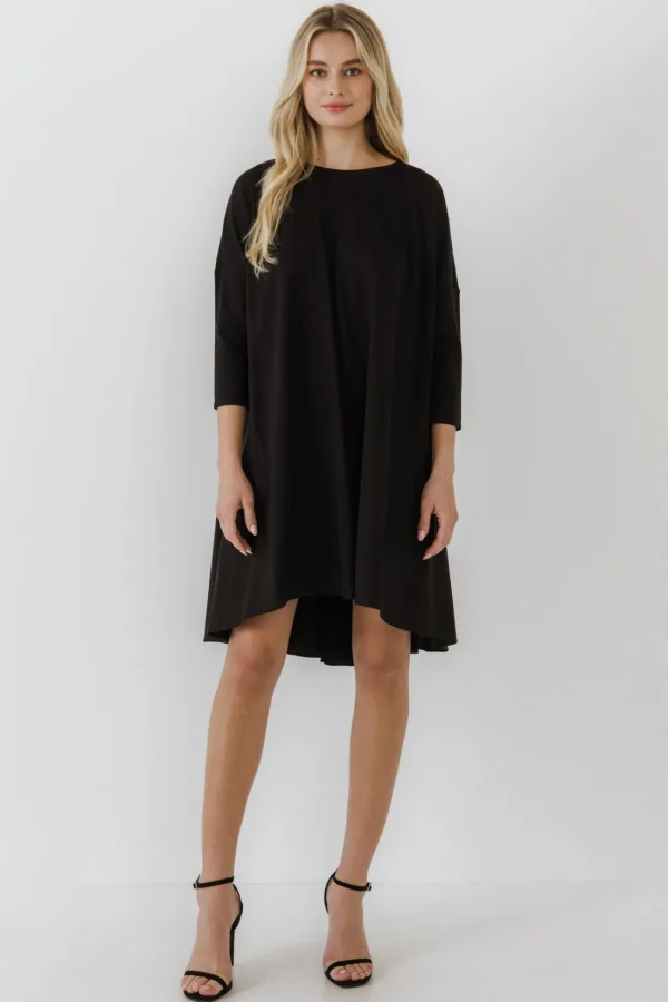 ENGLISH FACTORY Tops*- Mixed Media High & Low Mini Dress