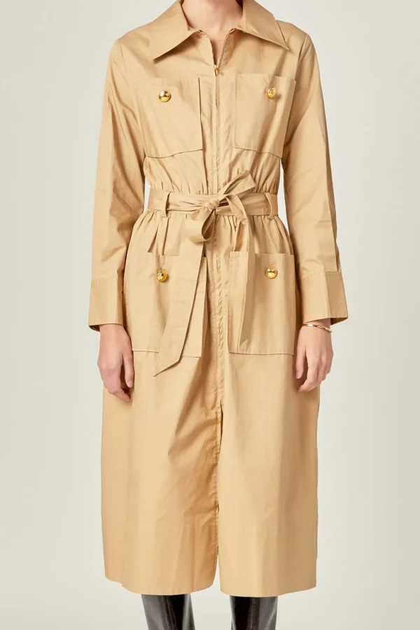 ENGLISH FACTORY Tops*- Modern Classic Tie-Waist Dress BEIGE