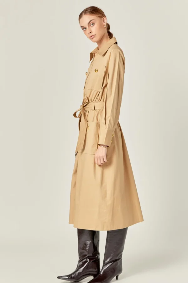 ENGLISH FACTORY Tops*- Modern Classic Tie-Waist Dress BEIGE