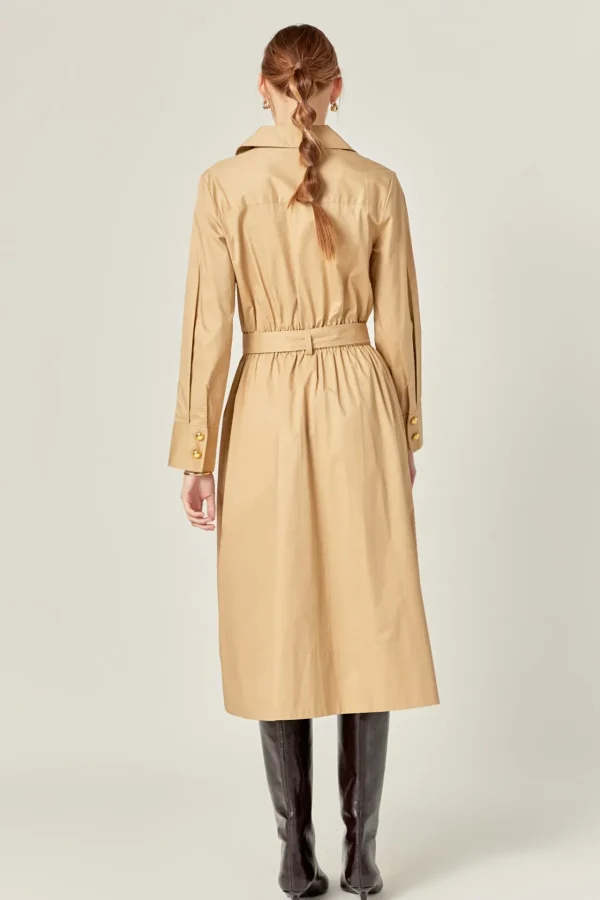 ENGLISH FACTORY Tops*- Modern Classic Tie-Waist Dress BEIGE