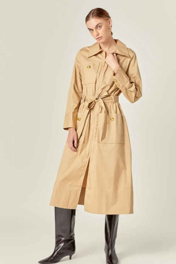 ENGLISH FACTORY Tops*- Modern Classic Tie-Waist Dress BEIGE