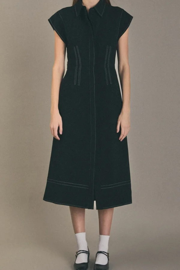 ENGLISH FACTORY Tops*- Modern Structure Midi Dress BLACK/WHITE