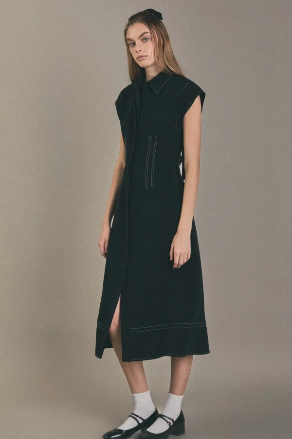 ENGLISH FACTORY Tops*- Modern Structure Midi Dress BLACK/WHITE