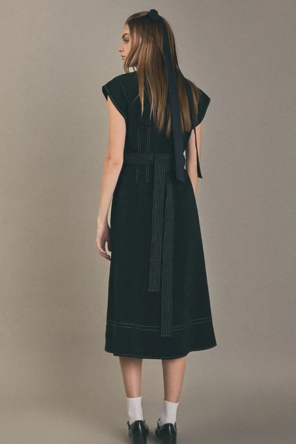 ENGLISH FACTORY Tops*- Modern Structure Midi Dress BLACK/WHITE
