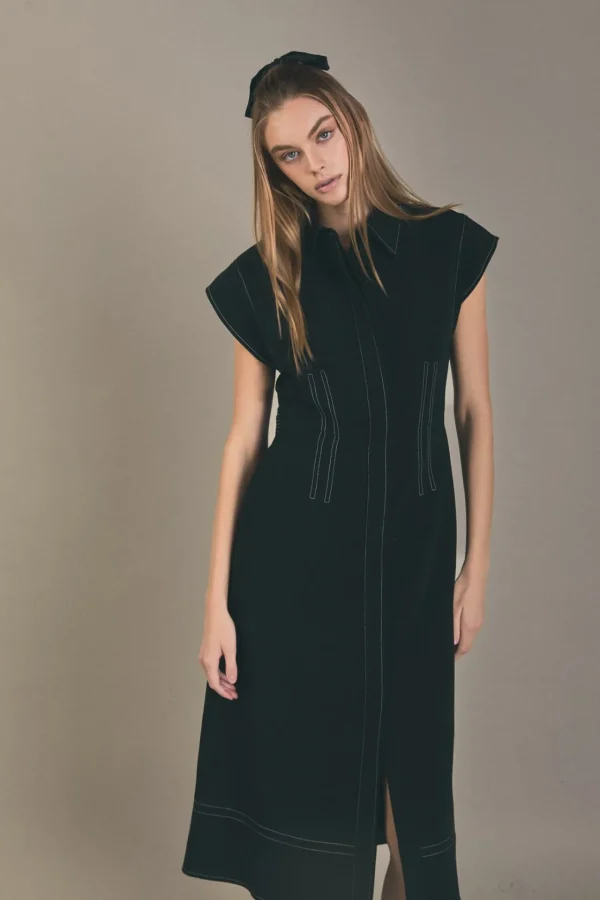 ENGLISH FACTORY Tops*- Modern Structure Midi Dress BLACK/WHITE