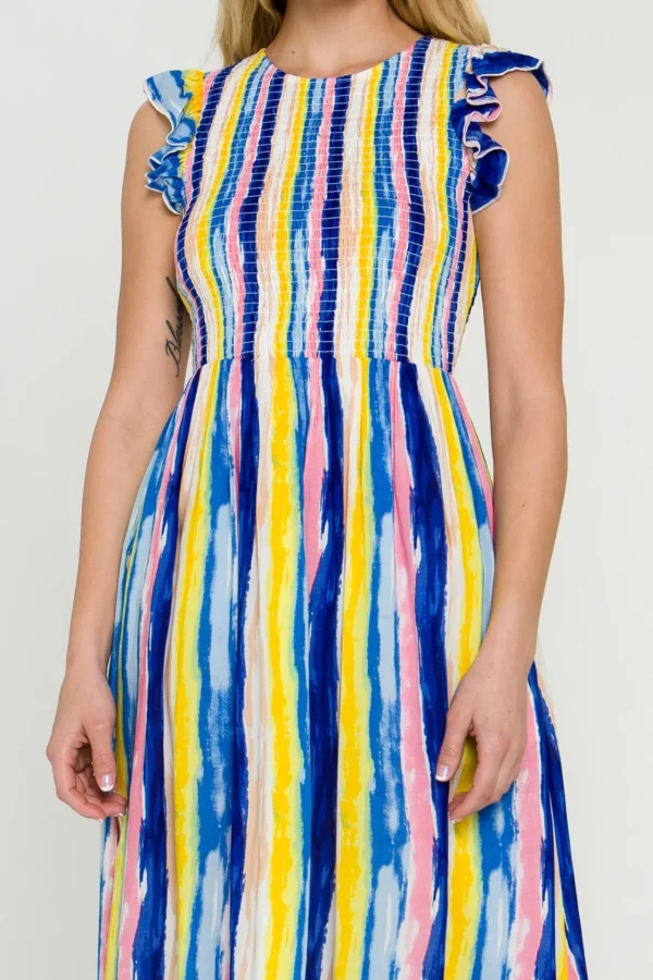ENGLISH FACTORY Tops*- Multi Stripe Midi Dress BLUEMULTI