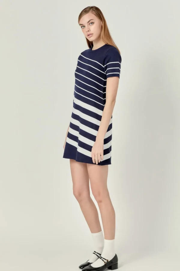 ENGLISH FACTORY Tops*- Multi Stripe Mini Dress NAVY/CREAM