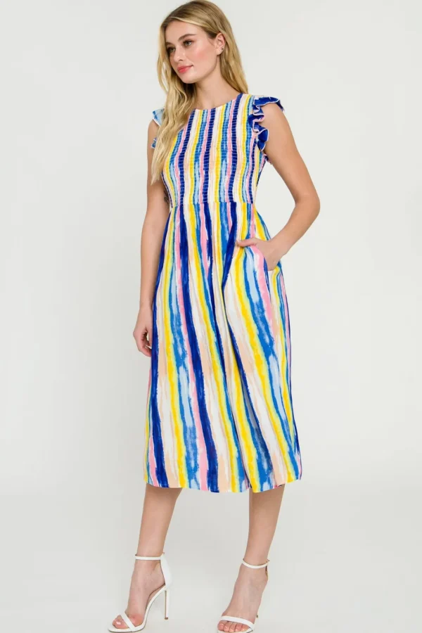 ENGLISH FACTORY Tops*- Multi Stripe Midi Dress BLUEMULTI