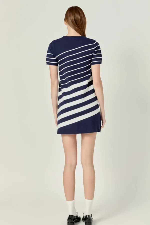 ENGLISH FACTORY Tops*- Multi Stripe Mini Dress NAVY/CREAM