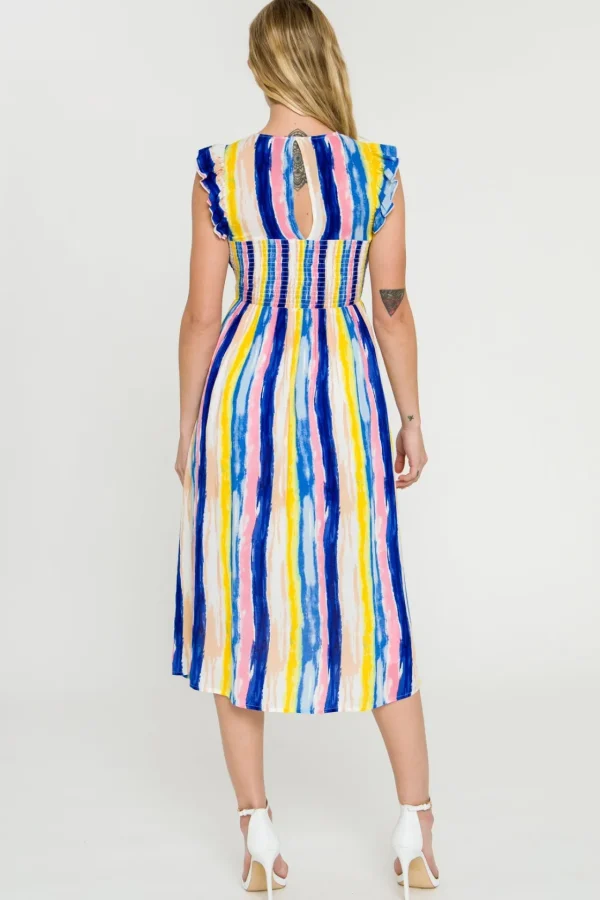 ENGLISH FACTORY Tops*- Multi Stripe Midi Dress BLUEMULTI