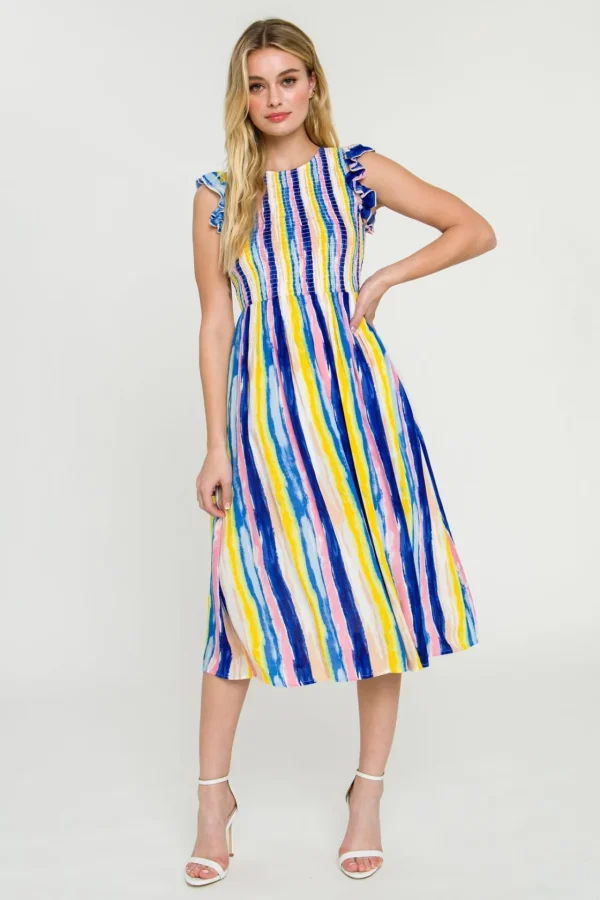 ENGLISH FACTORY Tops*- Multi Stripe Midi Dress BLUEMULTI