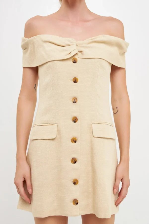ENGLISH FACTORY Tops*- Off Shoulder Linen Dress IVORY